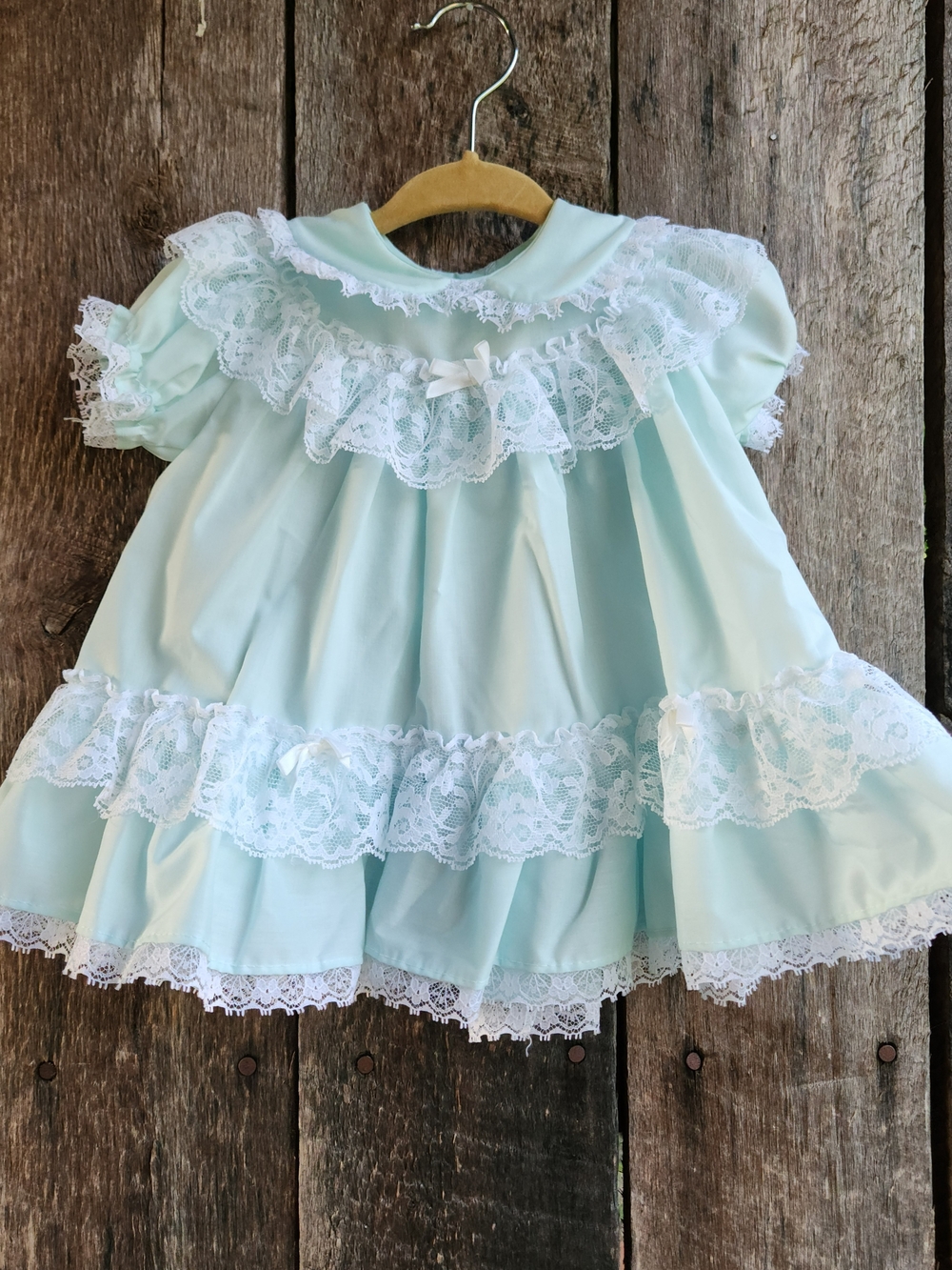 Vintage Baby Dress 2 Piece Set 3M Nursery Rhyme Pastel Mint White Lace Frill